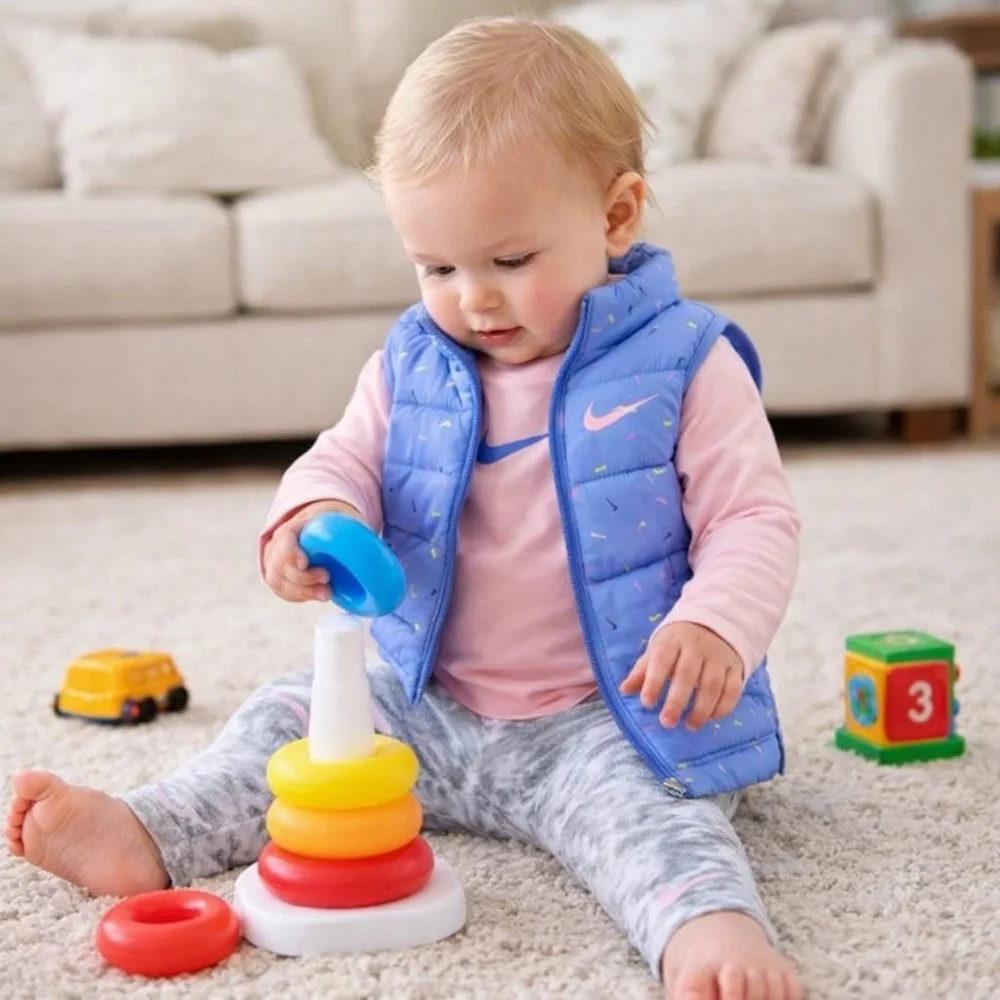 Nike Baby Girls 3-Piece Puffer Vest Long Sleeve Tee Leggings Set Blue Pink 12M - Picture 13 of 13